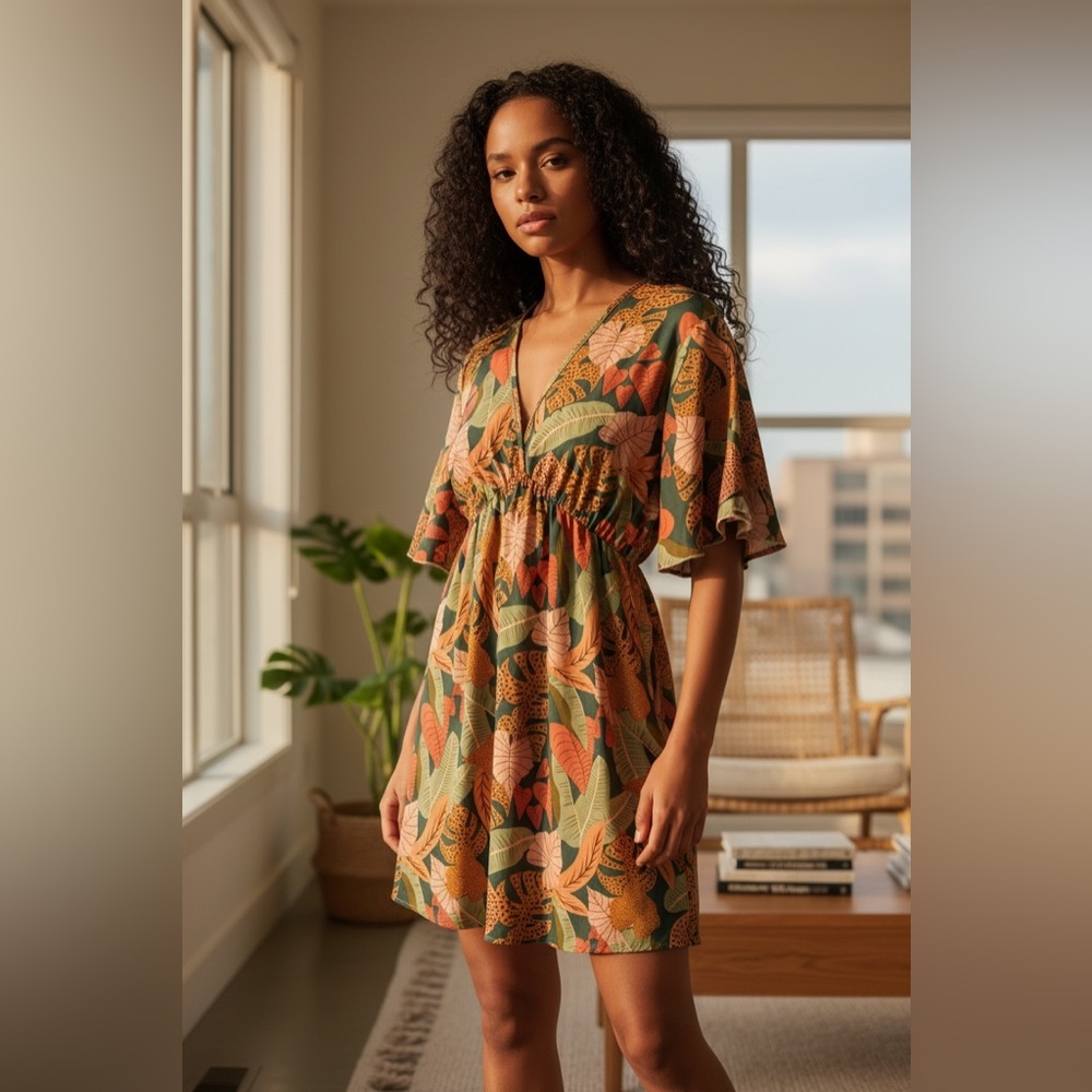 Leaf Print Midi Dress